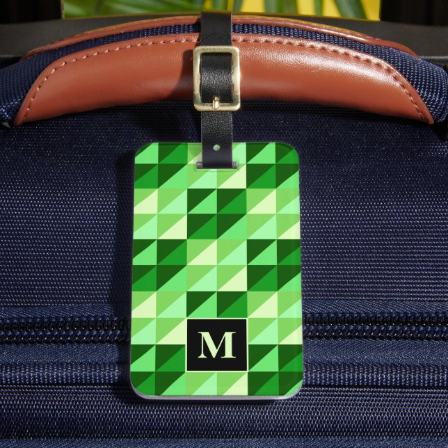 Green Geometric Triangle Pattern Monogram Luggage Tag (Front Insitu 2)
