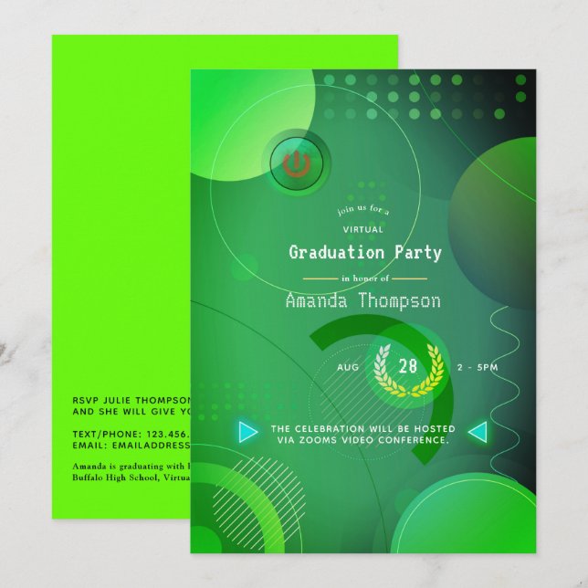 Green Geometric Virtual Graduation Party Invitation (Front/Back)