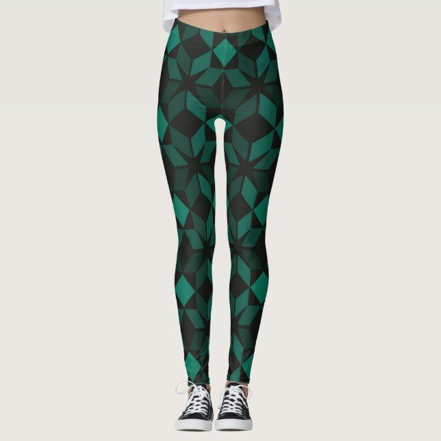 Green Geometric Women's Leggings (Front)