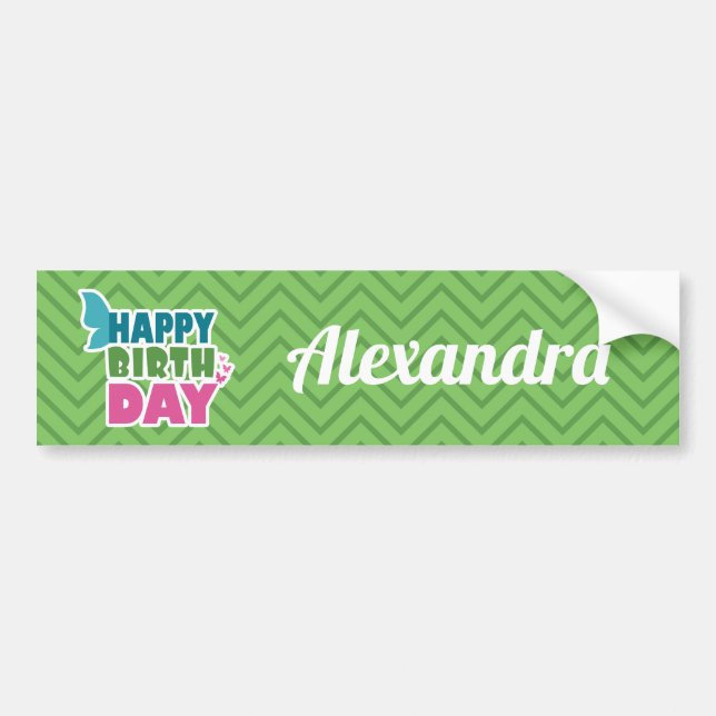 Green geometric zig zag bumber stickers (Front)