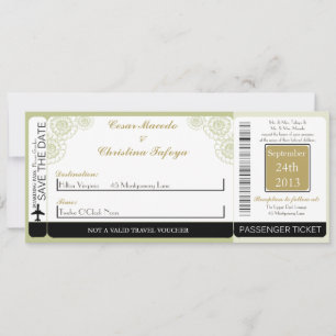 Green Gerbera Dai Boarding Pass Wedding Invitation
