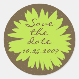 Green Gerbera on Brown Save the Date Sticker