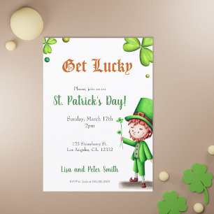 Green Get Lucky Clover Leprechaun St Patrick's Day Invitation