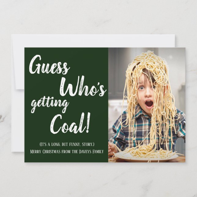 Green Getting Coal Family Photo Christmas Card (Front)