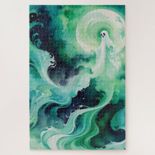 Green Ghostly Figure with Moon Jigsaw Puzzle