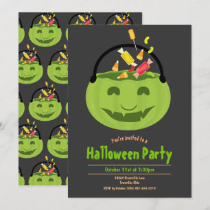 Green Ghoul Pail Candy Kid’s Halloween Party Invitation