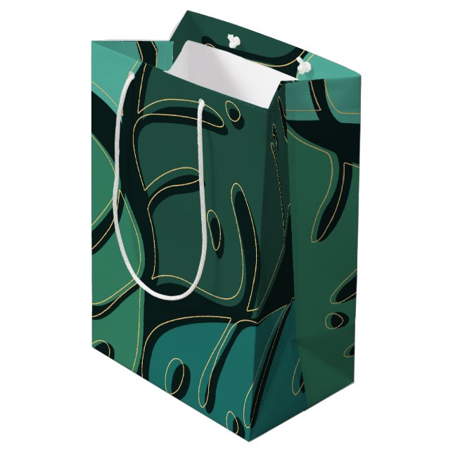 Green giant monstera leaves design medium gift bag (Back Angled)
