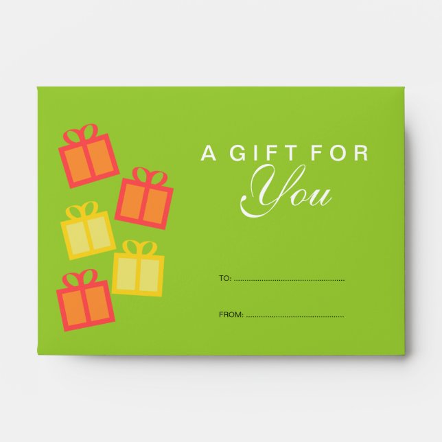 Green gift boxes business store gift certificate envelope (Front)