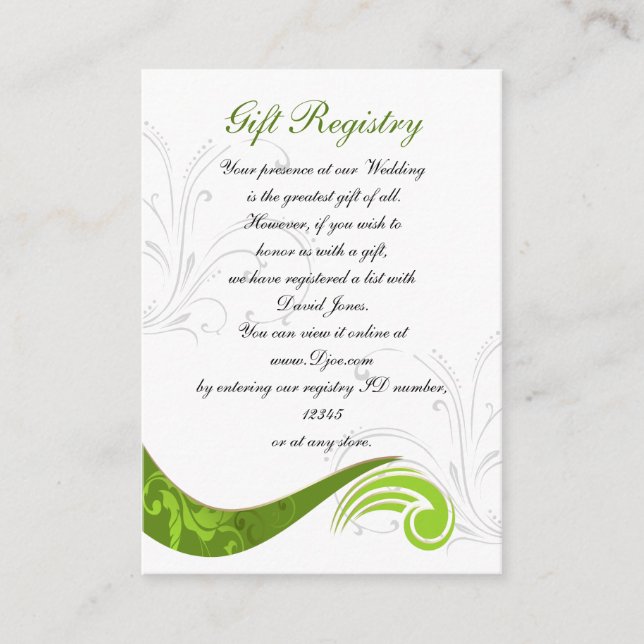green Gift registry  Cards (Front)