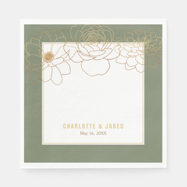 Green Gilded Gold Flowers  Napkin (Front)