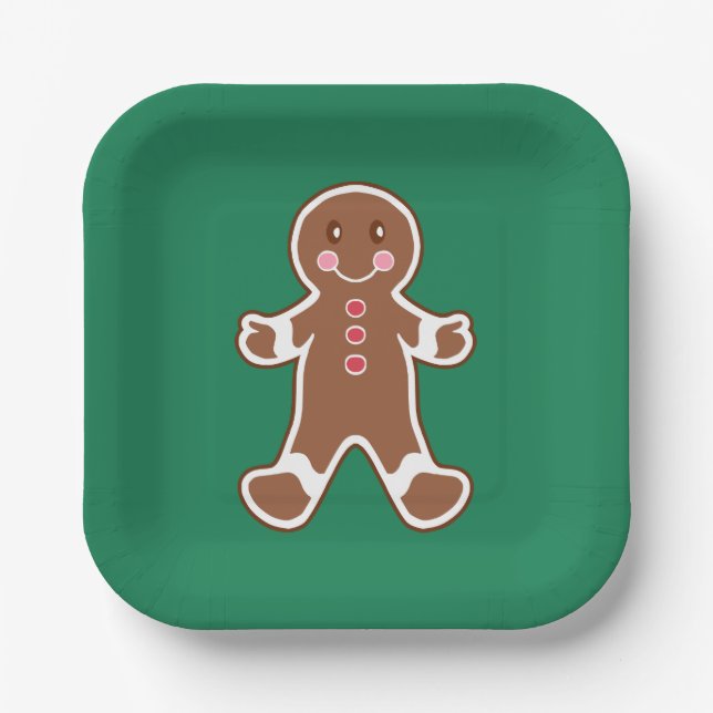 Green Gingerbread Boy Paper Plates (Front)