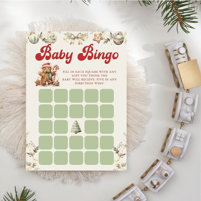Green Gingerbread Christmas Baby Shower Bingo Game Invitation (Creator Uploaded)
