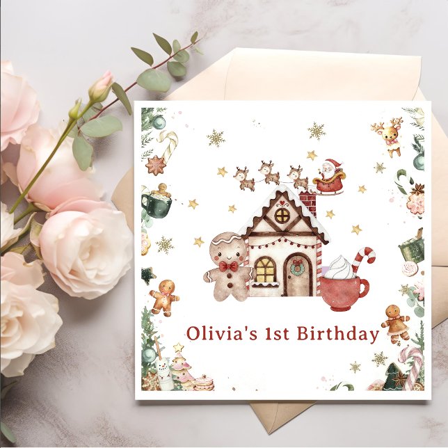 Green Gingerbread Christmas Cookies Birthday Napkin (Creator Uploaded)