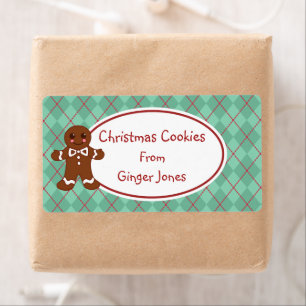 Green Gingerbread Christmas Cookies Labels
