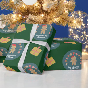 Green Gingerbread Cookie Script Custom Name Cute Wrapping Paper