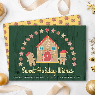 Green Gingerbread House Sweet Wishes Rustic Wood Holiday Card