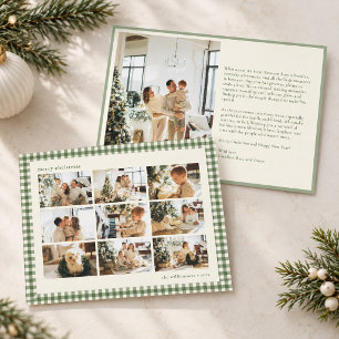 Green Gingham 10 Photo Christmas Family Newsletter Holiday Card