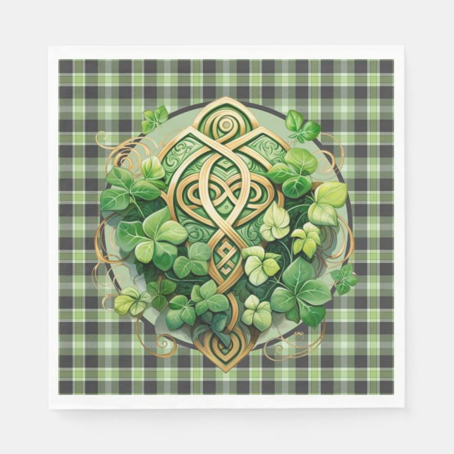 Green Gingham And Celtic Triskele  Napkin (Front)