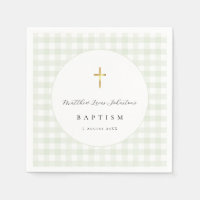 Green Gingham Baby Baptism Paper 