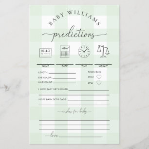 Green Gingham Baby Predictions Game