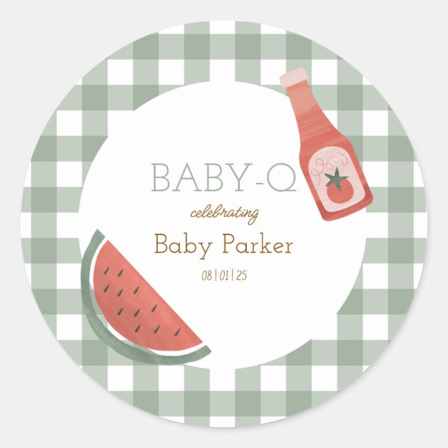 Green Gingham Baby-Q Circular Sticker (Front)