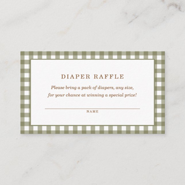 Green Gingham Baby Shower Diaper Raffle Enclosure Card (Front)