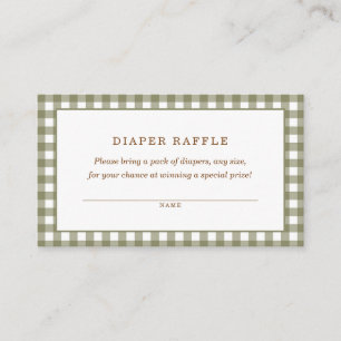 Green Gingham Baby Shower Diaper Raffle Enclosure Card