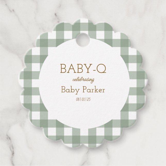 Green Gingham Baby Shower Favour Tag (Front)