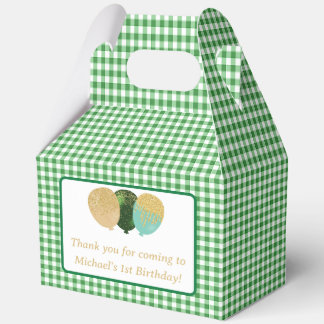Green Gingham Balloons Custom Photo Birthday  Favour Box