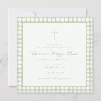 Green Gingham Baptism/Dedication Invitation