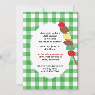 Green Gingham - bbq party invitations