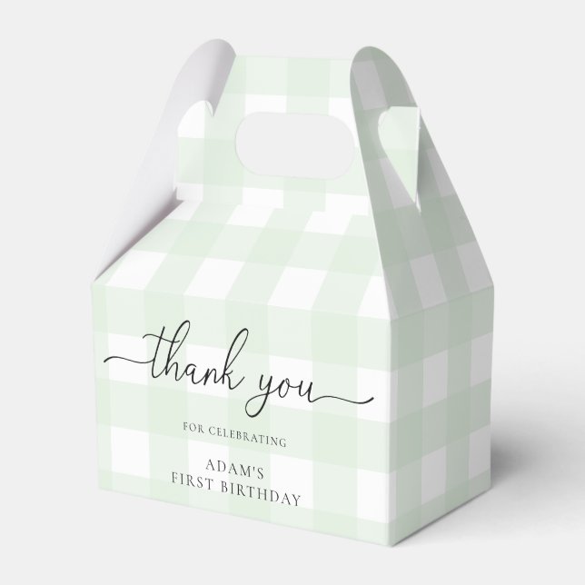 Green Gingham Birthday Thank You Favour Box (Front Side)