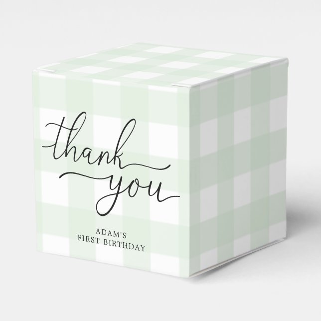 Green Gingham Birthday Thank You Favour Box (Front Side)