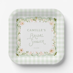Green Gingham Bow Baby Shower Paper Plates