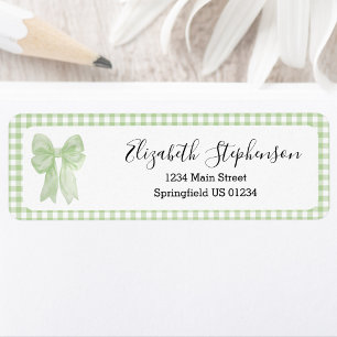 Green Gingham Bow Girly Return Address