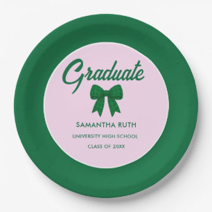 Green Gingham Bow Graduation Party Paper Plate