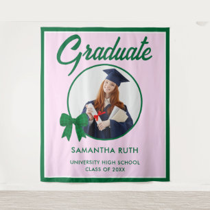 Green Gingham Bow Photo Graduation Backdrop Tapestry