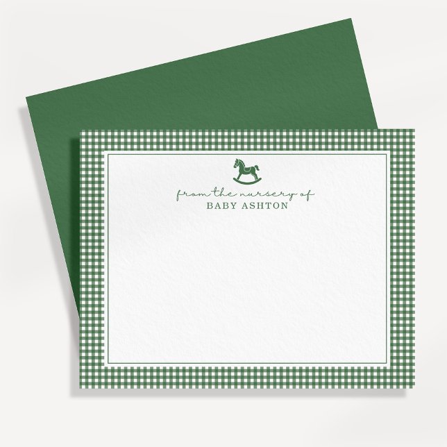 Green Gingham  Boy Personalised Nursery Note Card (Creator Uploaded)