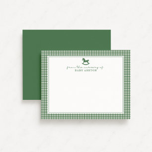 Green Gingham  Boy Personalized Nursery Note Card