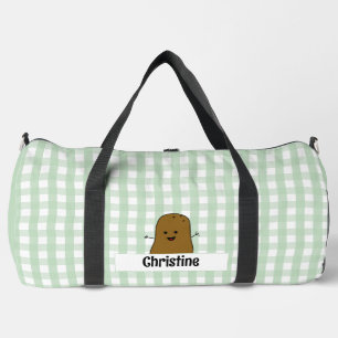 Green Gingham Brown Potato Custom Duffle Bag