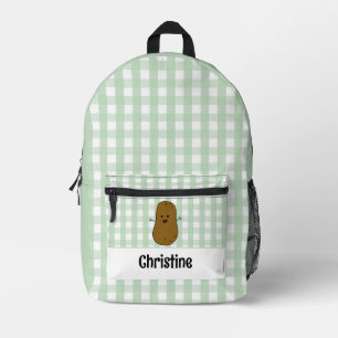 Green Gingham Brown Potato Custom Printed Backpack