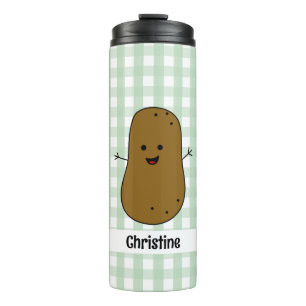 Green Gingham Brown Potato Custom Thermal Tumbler