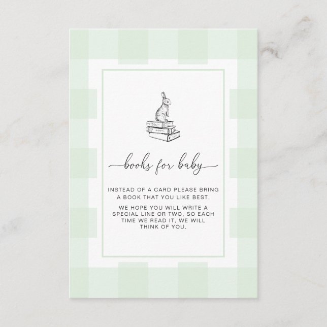 Green Gingham Bunny Books Request Insert Card (Front)