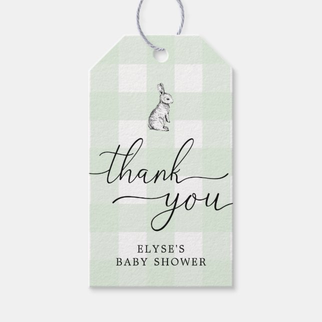 Green Gingham Bunny Rabbit Thank You Favour Tag (Front)