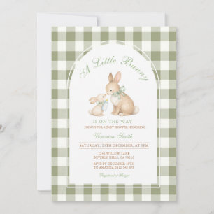 Green Gingham Bunny Spring Easter Baby Shower Invitation