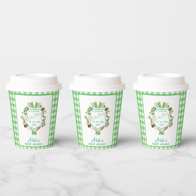 Green Gingham Charm Baby Shower  Paper Cups (Multi)