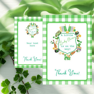 Green Gingham Charm Baby Shower Thank You cards