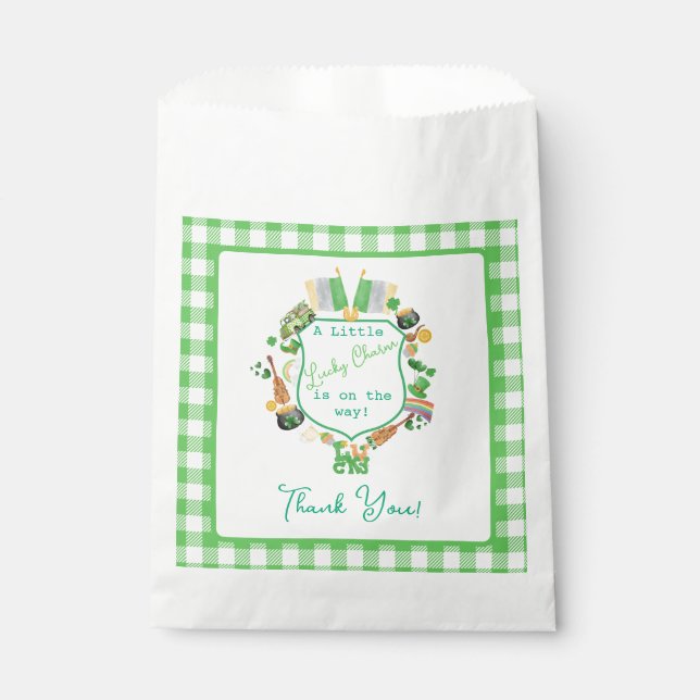 Green Gingham Charm Baby Shower Thank You  Favour Bags (Front)