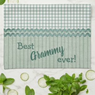 Green Gingham Check and Stripes Kitchen Towels