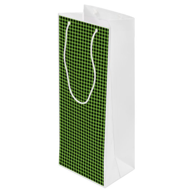 Green Gingham Check Classic Christmas Black Lab Wine Gift Bag (Back Angled)
